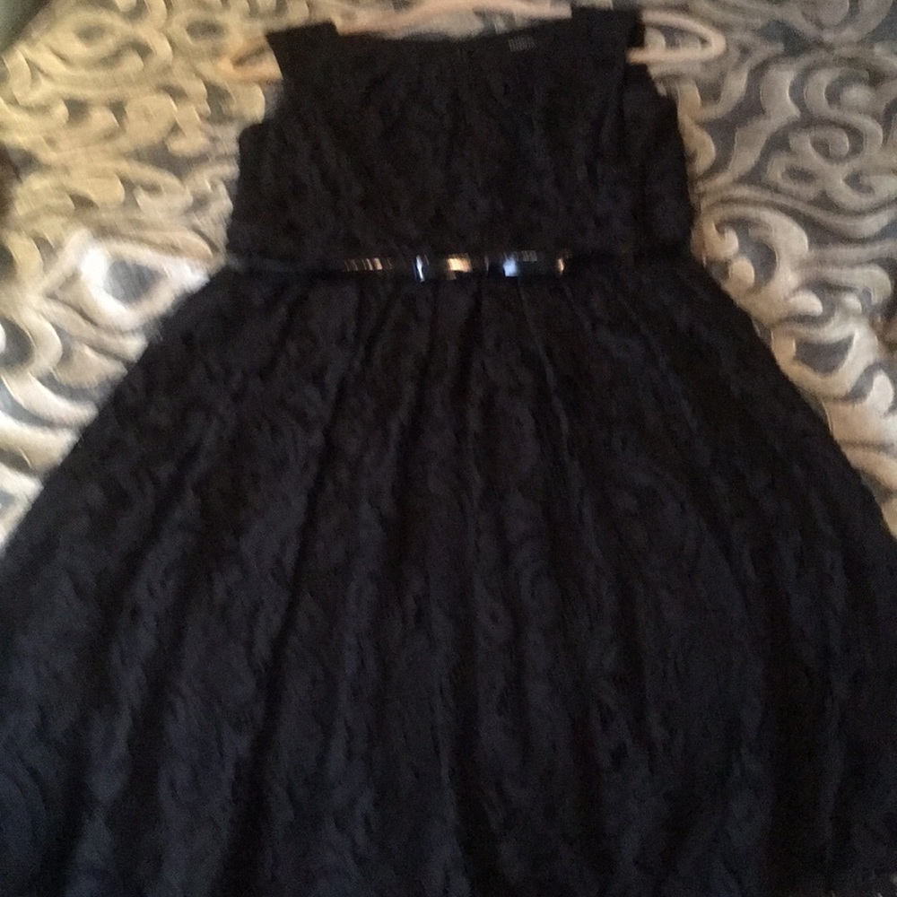 Lace fit and flair dress with belt